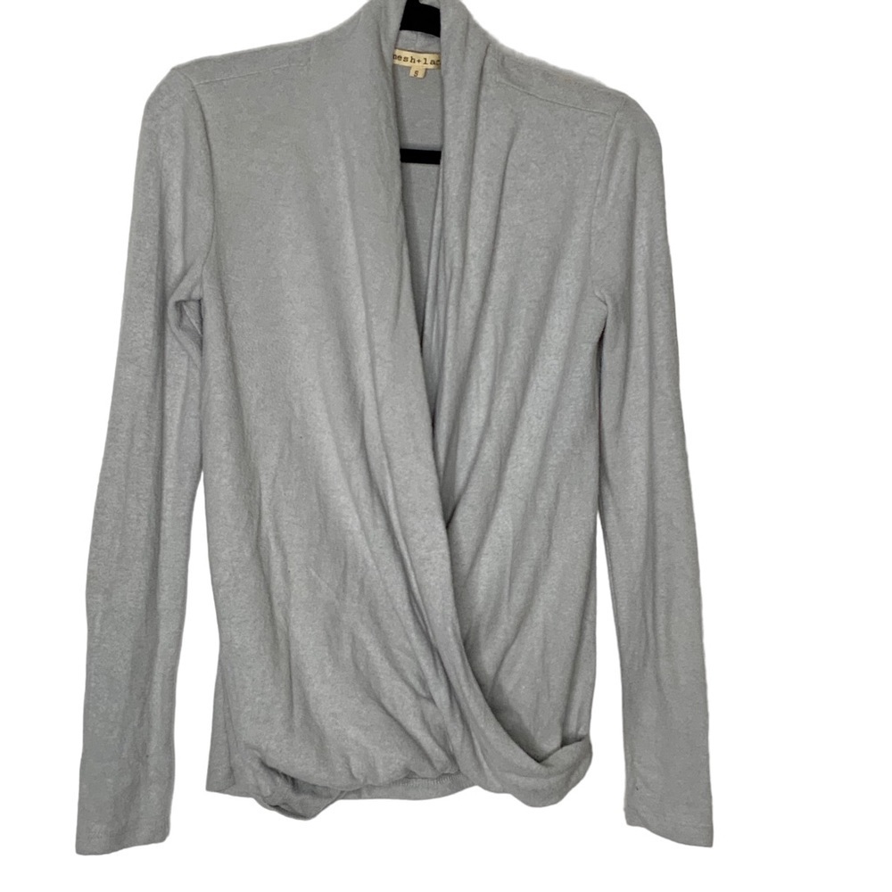 Mesh + Lace grey faux wrap sweater. Size S